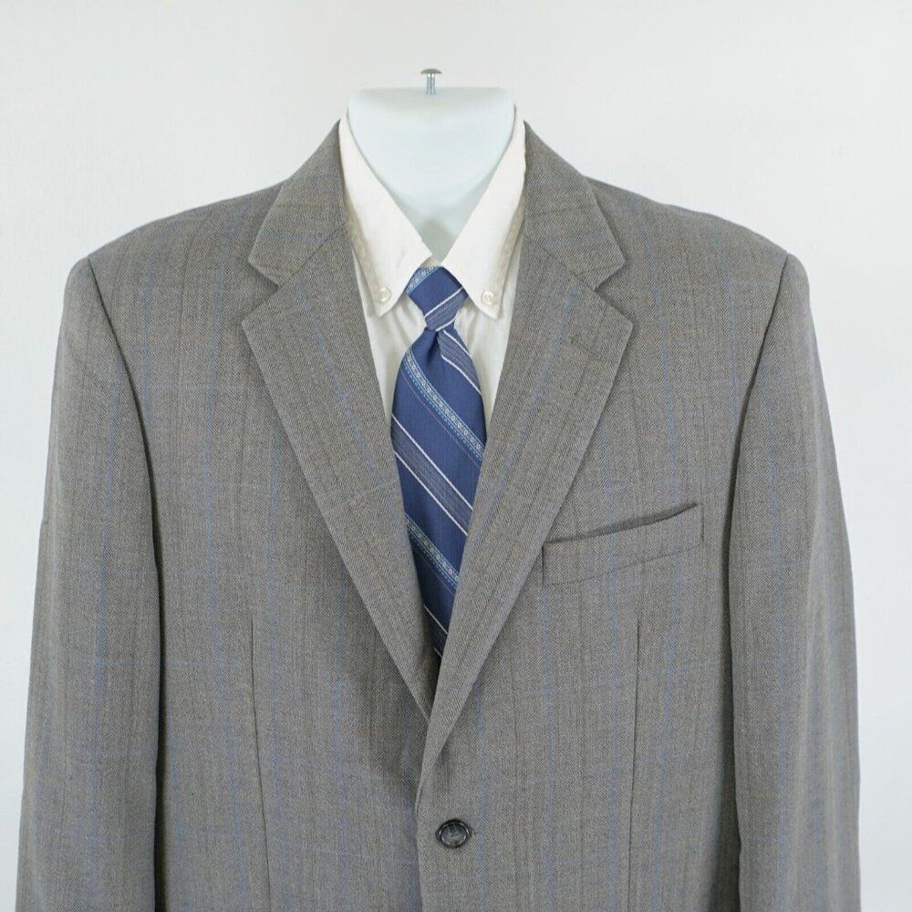 Joseph Feiss Gold Tweed Wool‎ Gray Patchwork Herringbone Tan Blue Windowpane 44R